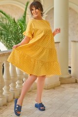 Сукня для повних коттон жовта в горошок широка, 52-54