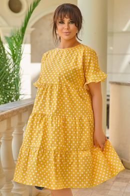 Платье для полных коттон желтое в горошек широкое, 52-54