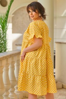 Платье для полных коттон желтое в горошек широкое, 52-54