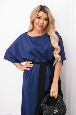 Женский костюм батал с брюками нарядный синий, 50-52
