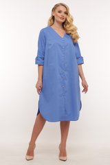 Платье-рубашка больших размеров с длинным рукавом голубое, 60