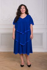 Шифонова сукня великих розмірів ярусна кольору електрик, 54