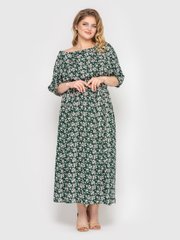 Батальное штапельное платье зеленое с цветочным рисунком, 52