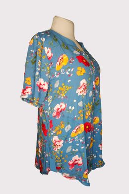 Гарна сорочка на літо для повних з легкої тканини синя, 52-54
