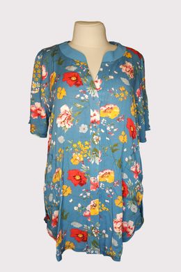 Красивая рубашка на лето для полных из легкой ткани синяя, 52-54