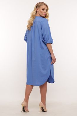 Платье-рубашка больших размеров с длинным рукавом голубое, 56
