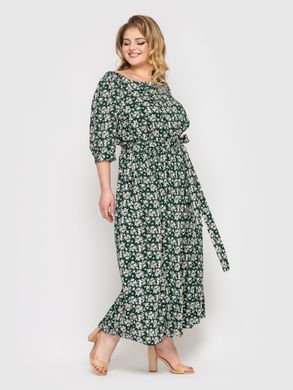 Батальное штапельное платье зеленое с цветочным рисунком, 52