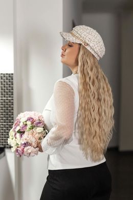 Блуза для повних жінок ошатна з сіткою біла з запахом, 50-52