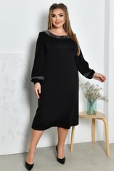 Черное платье больших размеров из трикотажа и креп-шифона, 62
