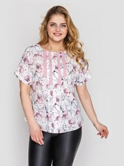Женская блуза батал летняя светлая с цветочным рисунком, 52