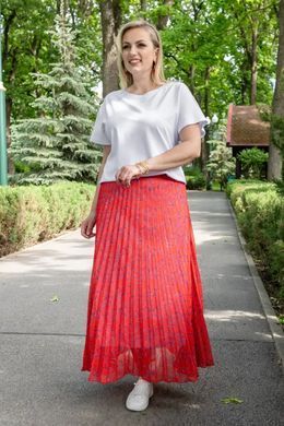 Юбка батал длинная из шифона плиссе коралловая, 48
