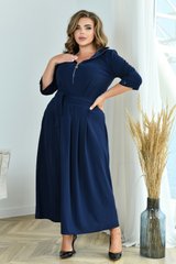Платье больших размеров синее с карманами, 72