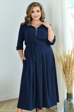 Платье больших размеров синее с карманами, 54