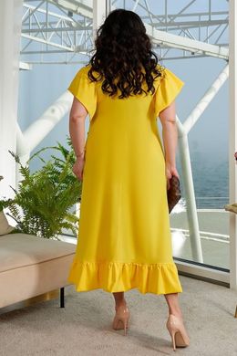 Желтое платье батал из софта ниже колена летнее, 50-52