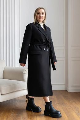 Жіноче тепле пальто батал з утеплювачем пряме чорне, 50
