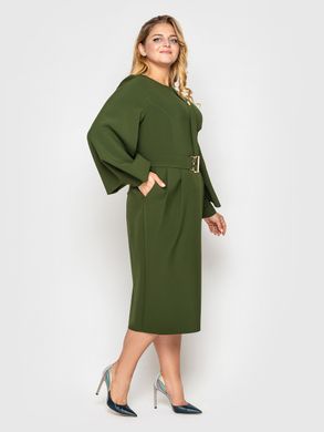 Женское платье батал с красивым рукавом оливковое, 50