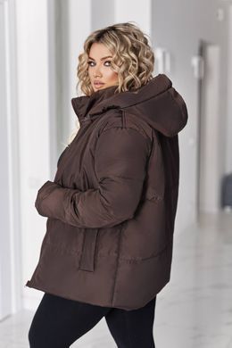 Жіноча куртка великих розмірів весна осінь з капюшоном коротка шоколад, 48-50