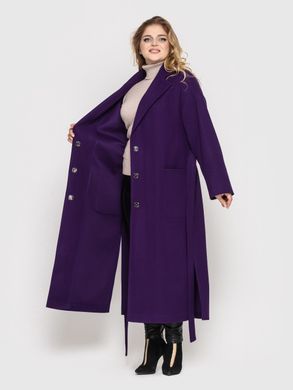 Женское пальто батал из кашемира фиолетовое, 48-50