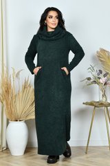Теплое длинное платье большого размера зеленое с хомутом, 62