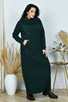 Теплое длинное платье большого размера зеленое с хомутом, 54