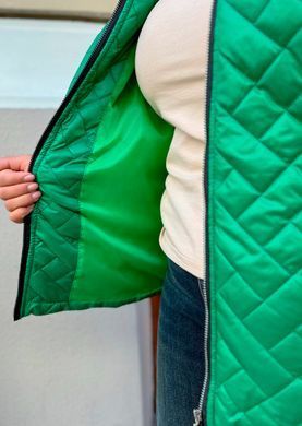Демісезонна куртка жіноча великого розміру на силіконі з капюшоном зелена, 48-50