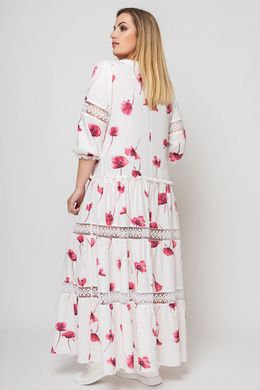 Воздушное белое платье с цветами батал свободное, 52