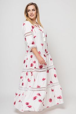 Воздушное белое платье с цветами батал свободное, 52