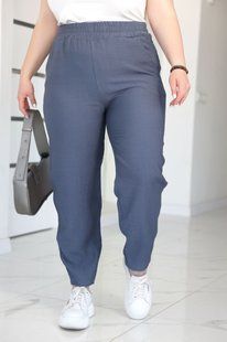 Жіночі штани батал 46-72 розмір жатий льон з кишенями сірі, 46-48