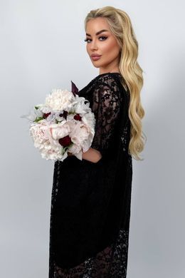 Платье батал нарядное из гипюра черное, 50-52