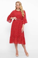Шифоновое платье больших размеров красное с пояском, 60