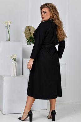 Черное платье батал трикотажное с поясом и карманами 58 размер, 58-60